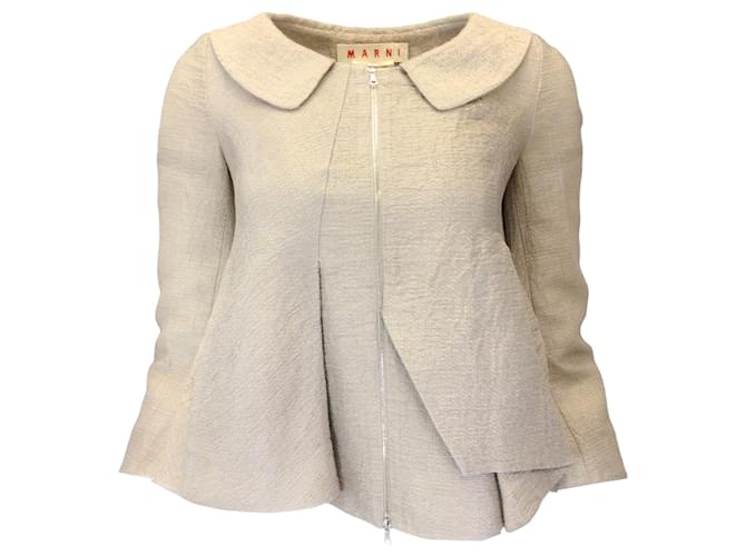 Autre Marque Marni Taupe Collared Full Zip Crinkled Linen Jacket Beige  ref.1249096
