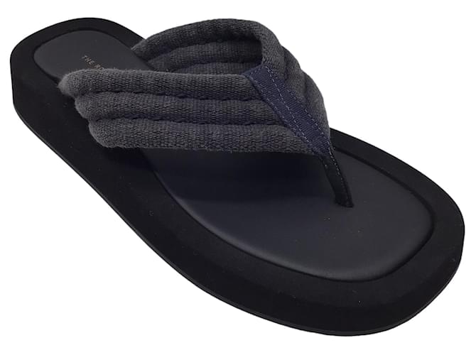 Autre Marque The Row Black / Navy Blue Canvas and Leather Ginza Sandals Cloth  ref.1249115