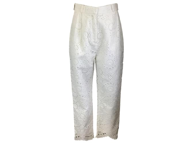 Autre Marque Zimmermann Ivory Bowie Tapered Eyelet Pant White Linen  ref.1249117