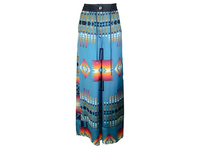 Autre Marque Sacai Pantalon en satin à imprimé multi-aztèque turquoise Polyester Multicolore  ref.1249122