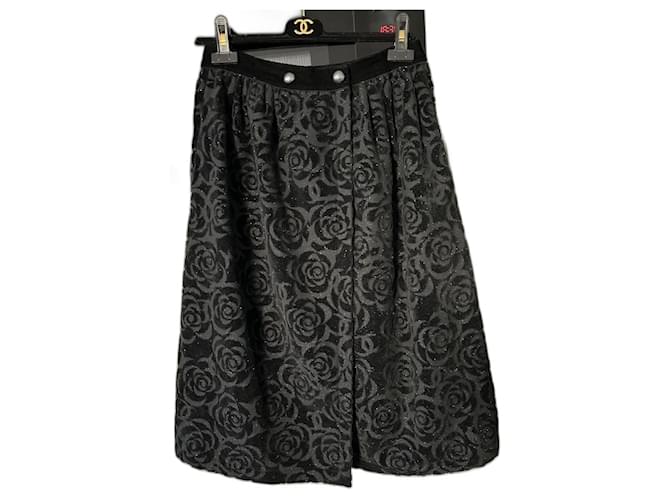 Cambon Chanel Falda larga Negro Algodón Poliéster  ref.1249156
