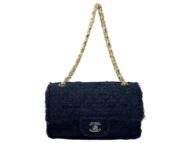 Classique Chanel Matelassé Tweed Bleu Marine  ref.1249250