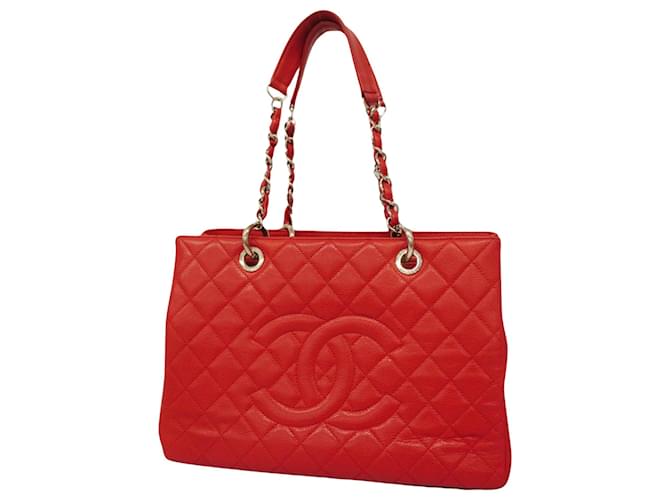Chanel shopping Red Leather  ref.1249343