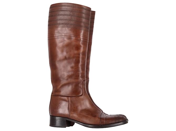 Jil Sander Knee Length Boots in Brown Leather  ref.1249591