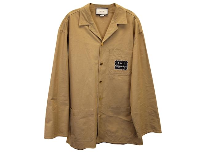 Camisa con parche Gucci Orgasmique en algodón marrón Castaño  ref.1249597
