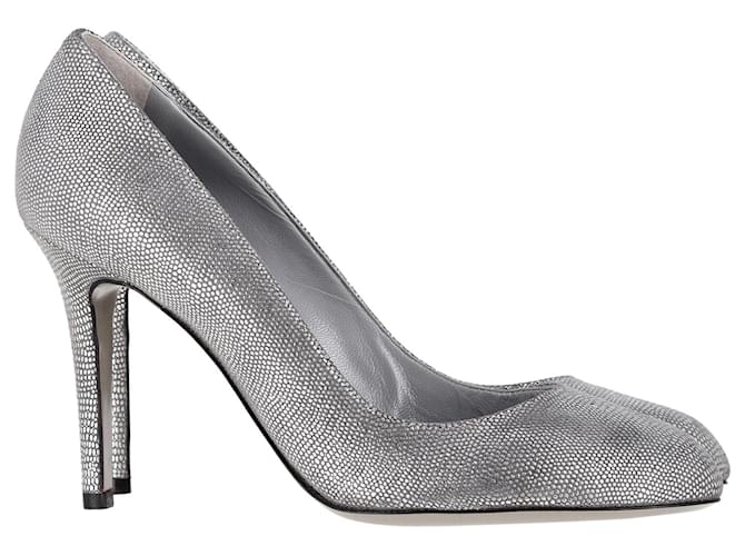 Sergio Rossi Pumps mit runder Zehenpartie aus silbernem Leder Metallisch  ref.1249604