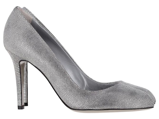 Sergio Rossi Round Toe Pumps in Silver Leather Metallic