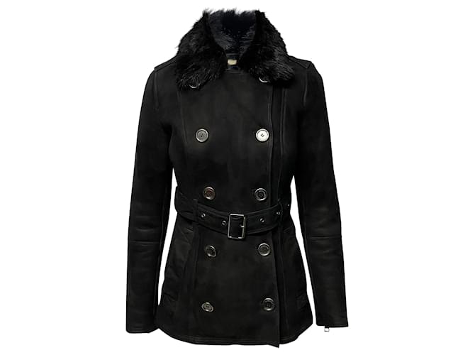 Burberry Brit Double-Breasted Shearling Jacket in Black Leather  ref.1249605