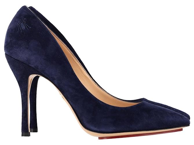 Charlotte Olympia Pointed Toe Pumps in Navy Blue Suede   ref.1249608