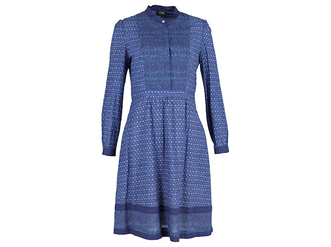 Apc A.P.C. Romy Printed Dress In Blue Cotton  ref.1249625