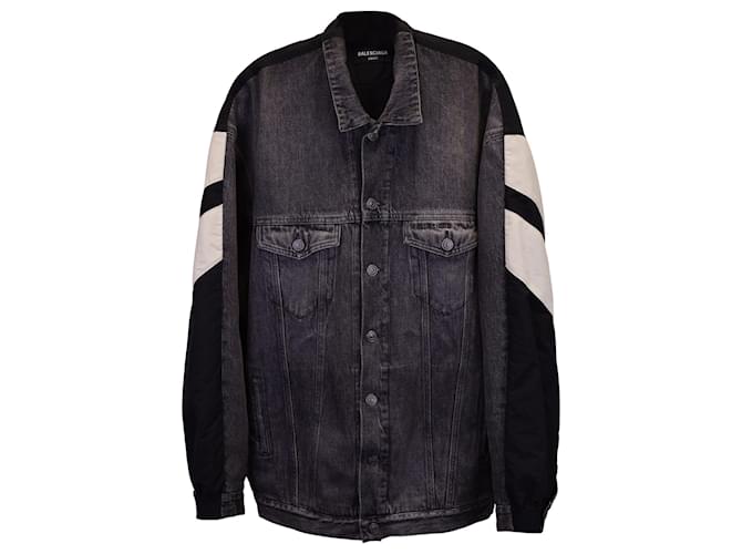 Balenciaga Balenciga Panelled Tracksuit Denim Jacket in Black Cotton  ref.1249652