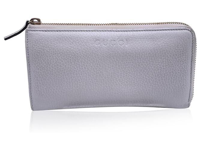 Gucci Silver Tone Leather Continental Zip Wallet Coin Purse Silvery  ref.1249669