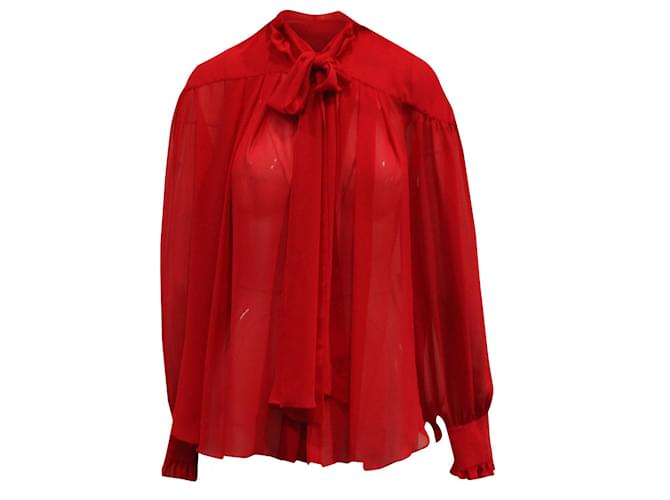 Rejina Pyo Lynn Blusa de manga comprida com decote em gravata em poliéster vermelho  ref.1249679