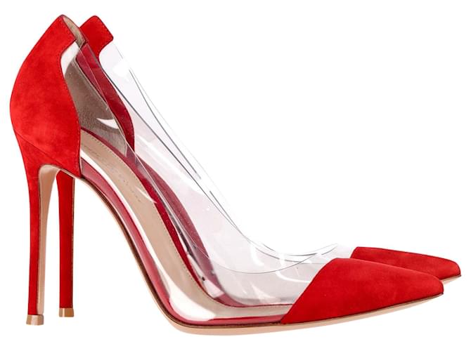 Zapatos de salón con punta en punta de PVC Plexi de Gianvito Rossi en ante rojo Roja Suecia  ref.1249680