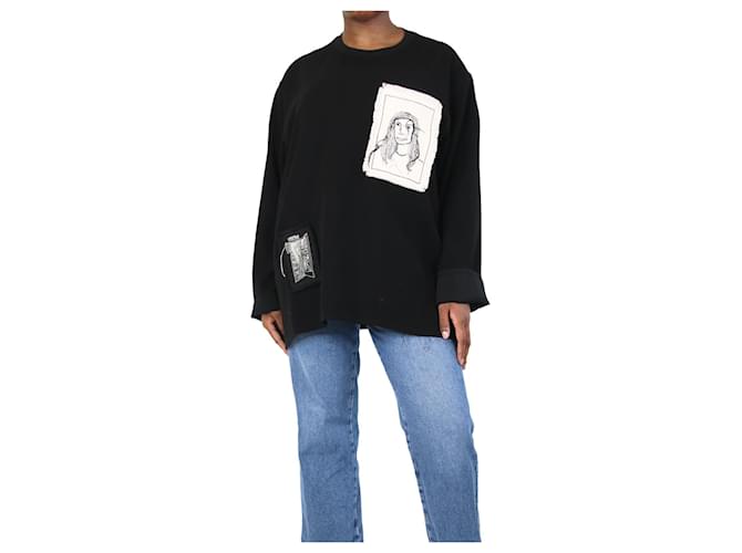 Autre Marque Black embroidered applique sweatshirt - size XXL Polyester  ref.1249716