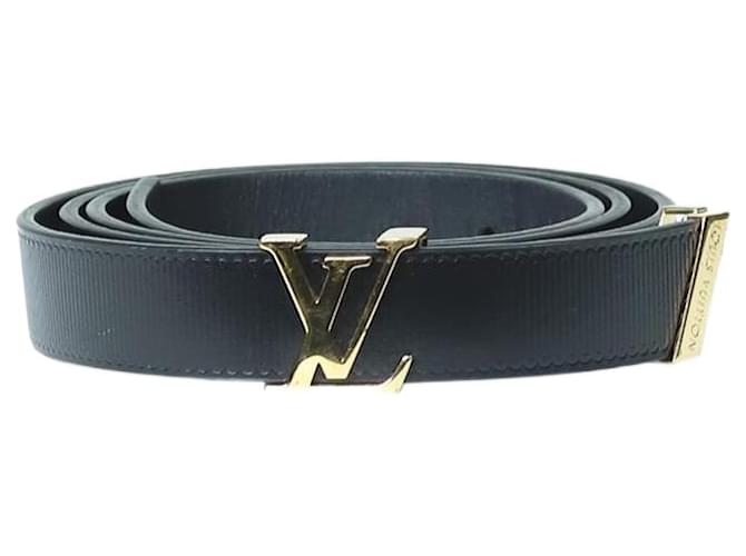 Louis Vuitton Black branded buckle skinny belt Leather  ref.1249804