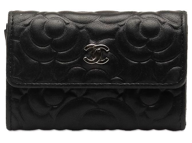 Porte-cartes noir CC Camellia Chanel Cuir  ref.1250040