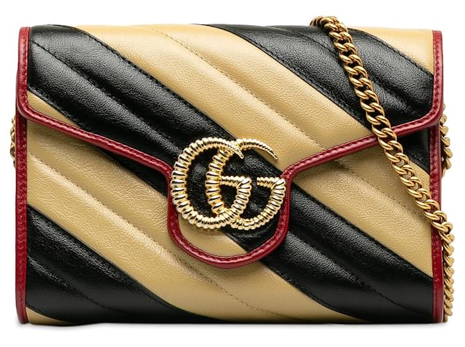Gucci Brown GG Marmont Torchon Wallet on Chain Beige Leather Pony-style calfskin  ref.1250041