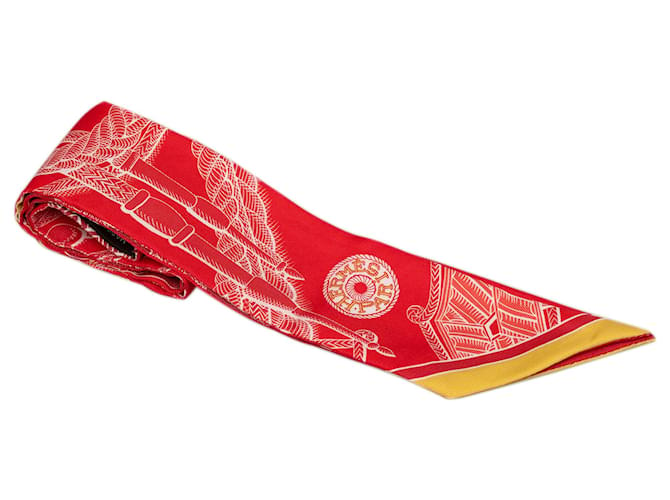 Hermès Bufanda de seda Twilly con dragones y zuavos rojos de Hermes Roja Paño  ref.1250042
