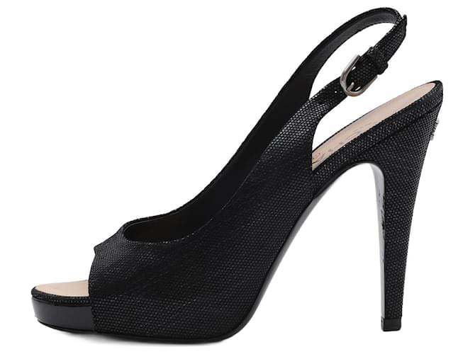 Chanel 2012 Interlocking CC Logo Slingback Sandals Size EU 37 C Black Cloth  ref.1250444