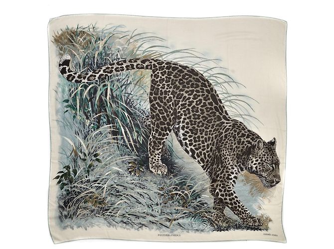 Trim Hermès Cachecol Panthera Pardus de seda de caxemira HERMES 140 Multicor