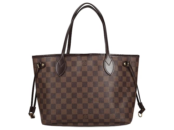LOUIS VUITTON Damier Canvas Neverfull PM bag Brown Leather  ref.1250499