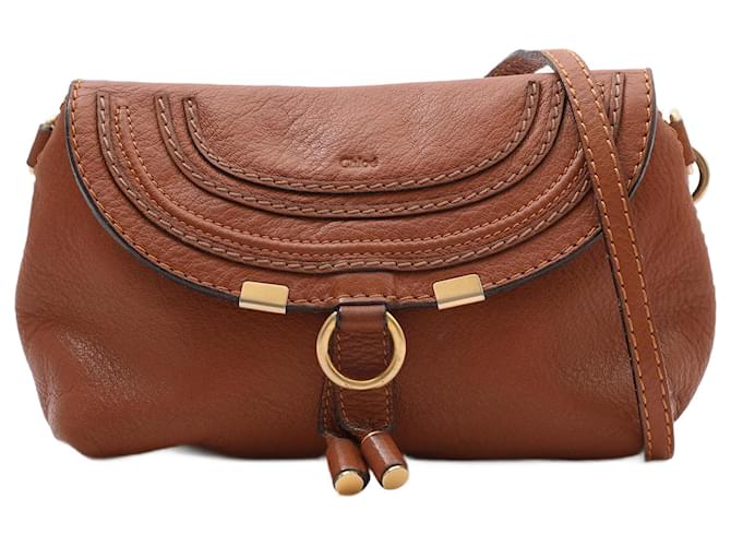 Chloé CHLOE Calfskin Marcie Pochette Crossbody Bag in Tan Brown Leather  ref.1250527