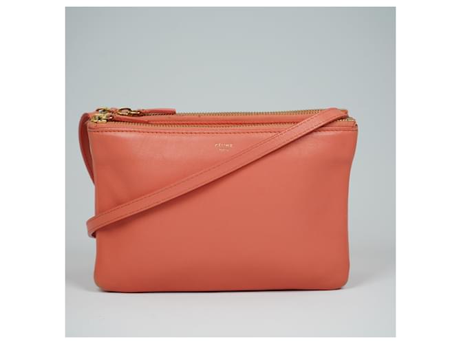 Céline CELINE Small Trio bag in Coral Pink Leather  ref.1250580