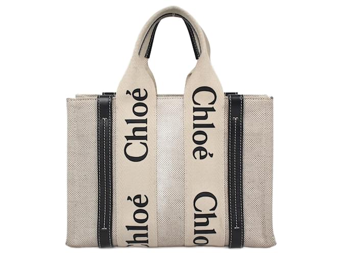 Chloé Woody tote linen handbag in beige  ref.1250599