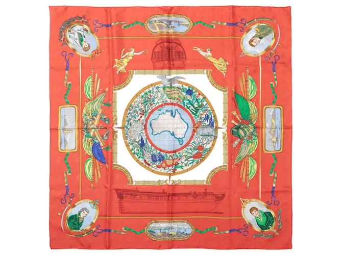 Hermès foulard en soie Le Géographe Foulard 90 Rouge  ref.1250638