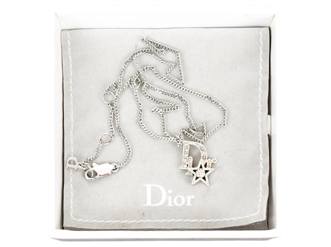 CHRISTIAN DIOR SILVER CD NECKLACE Silvery Metal  ref.1250681
