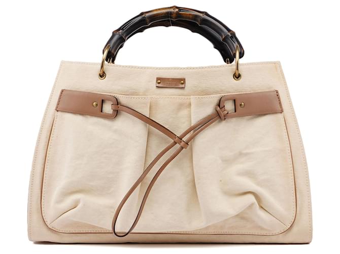 GUCCI Totes Cotton Beige Bamboo  ref.1250729