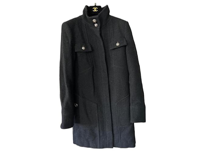 Cambon Chanel Short coat Black Wool  ref.1250809