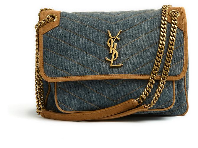Bolsa Saint Laurent Sac Niki Reuse MM em Denim e Camurça, Nova