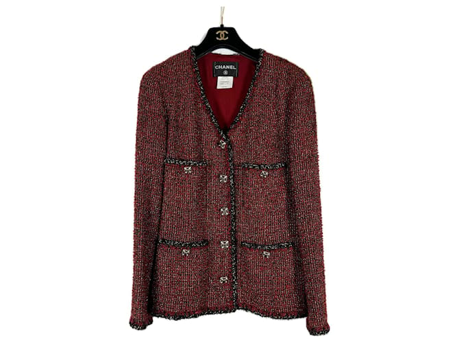 Chanel 9K$ Jewel Buttons Lesage Tweed Jacket Dark red  ref.1251048