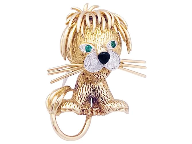 Autre Marque Van Cleef & Arpels brooch, “Ruffled Lion”, In yellow gold, diamants, emeralds and enamel. Diamond  ref.1251060