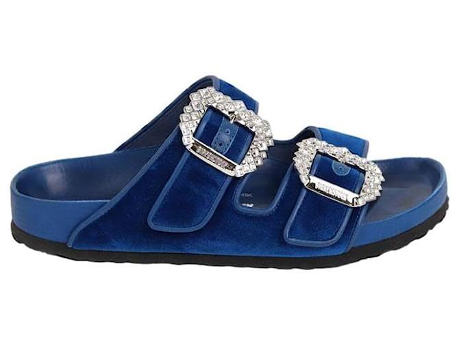 Manolo Blahnik sandálias de veludo Azul  ref.1251065
