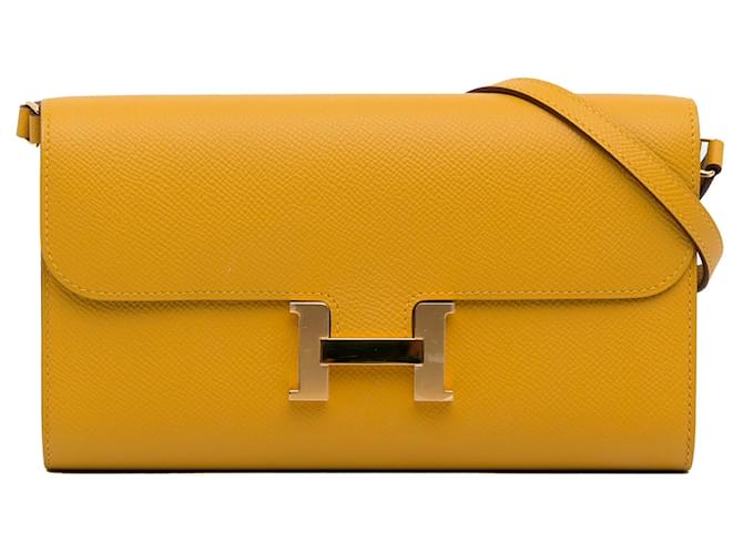 Constance Hermès HERMES HandbagsLeather Yellow  ref.1251216