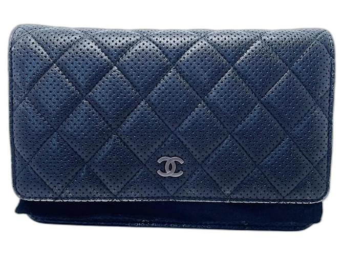 Wallet On Chain Chanel Handbags Black Leather  ref.1251250
