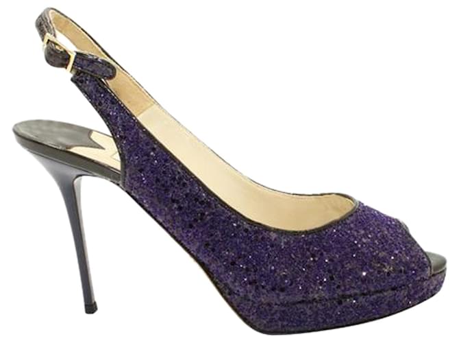 Jimmy Choo Purple Glitter Peep-Toe Slingback Heels Leather  ref.1251298