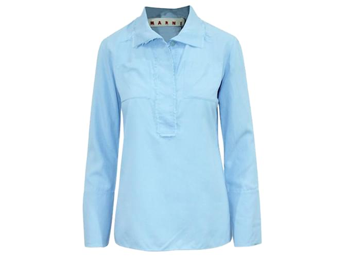 Marni Camisa de seda celeste con bajo sin rematar Azul Algodón  ref.1251332