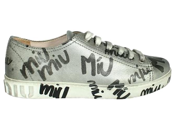 Miu Miu Flieger-Sneaker aus Nappaleder Grau  ref.1251380