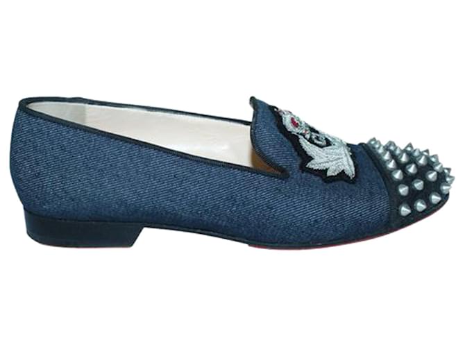 Christian Louboutin Mocassins en denim avec clous Cuir Bleu ref.1251405 Joli Closet