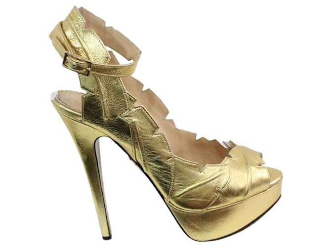 Charlotte Olympia Gold Open Toe Pumps Golden Metallic Leather  ref.1251564