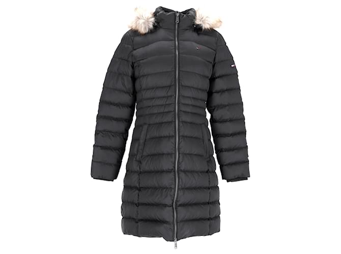Tommy Hilfiger Womens Faux Fur Hood Puffer Coat Black Polyester  ref.1251766
