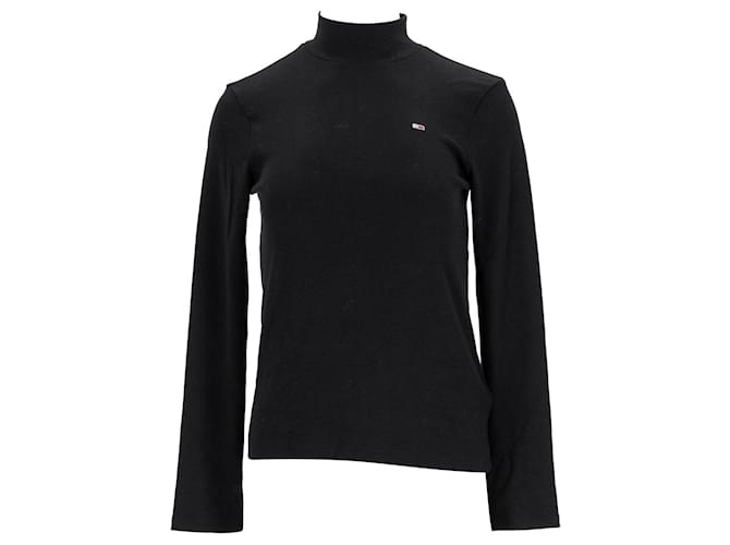 Tommy Hilfiger Womens Rib Knit Long Sleeve Fitted T Shirt Black Polyester  ref.1251777