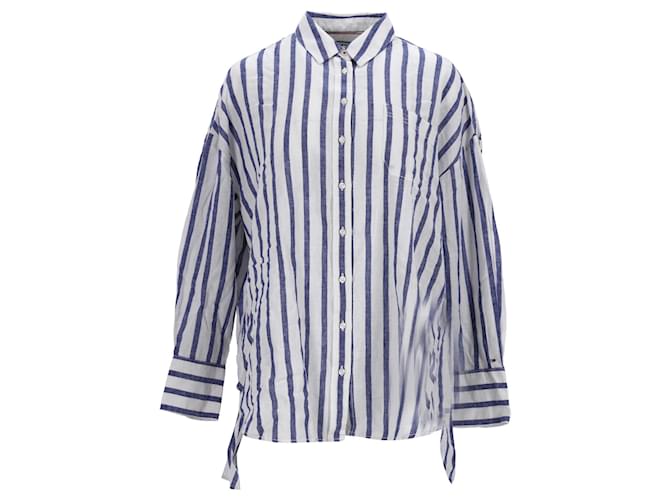 Tommy Hilfiger Womens Oversized Stripe Shirt Blue Light blue Linen  ref.1251808