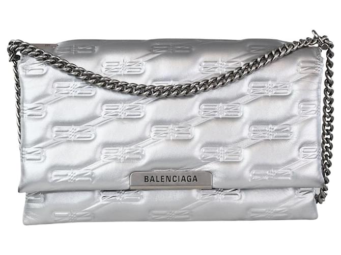 Balenciaga Silver Triplet small BB monogram shoulder bag Silvery Leather  ref.1251853
