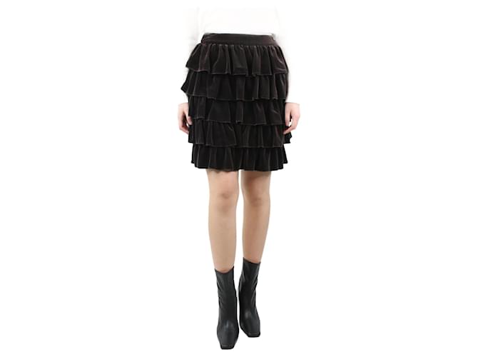 Chanel Brown ruffle velvet skirt - size UK 10 Cotton  ref.1251859
