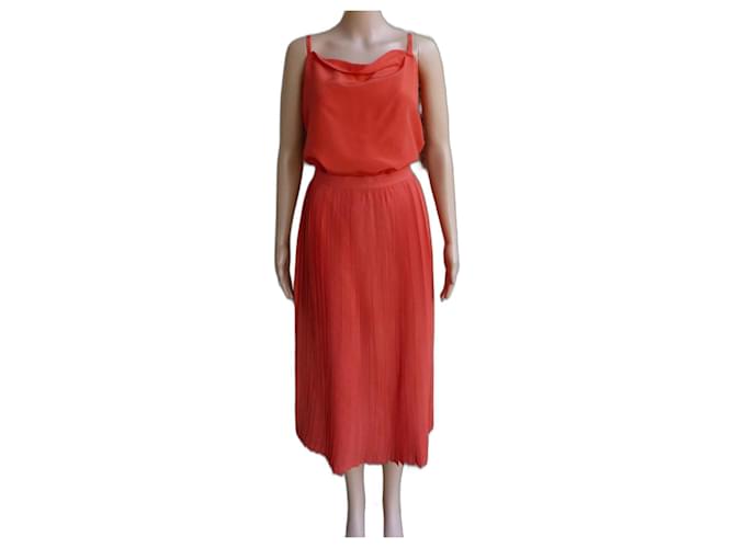 Céline Skirt suit Orange Silk  ref.1251885